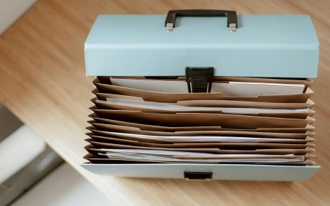 briefcase for documents placed on table